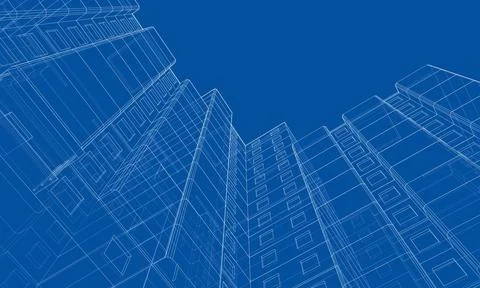 Wire-frame model of a multi-storey building Ilustración de archivo