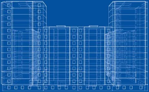 Wire-frame model of a multi-storey building Ilustración de archivo