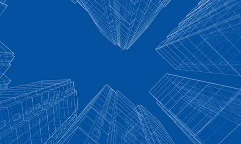 Wire-frame model of a multi-storey building Ilustración de archivo