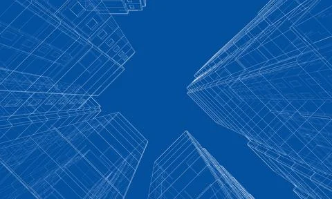 Wire-frame model of a multi-storey building Ilustración de archivo