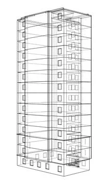 Wire-frame model of a multi-storey building Ilustración de archivo