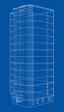 Wire-frame model of a multi-storey building Ilustración de archivo