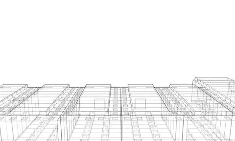 Wire-frame model of a multi-storey building Ilustración de archivo