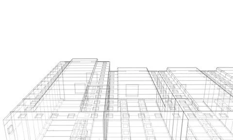 Wire-frame model of a multi-storey building Ilustración de archivo