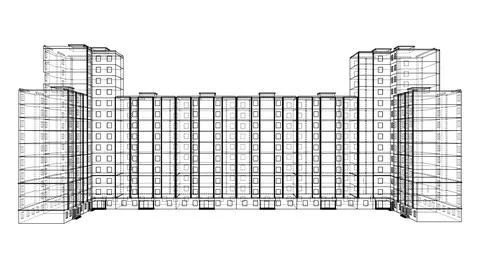 Wire-frame model of a multi-storey building Illustrazione stock