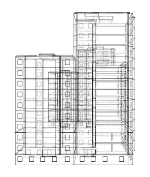 Wire-frame model of a multi-storey building Ilustración de archivo
