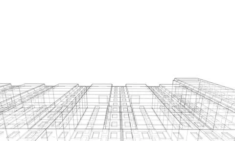 Wire-frame model of a multi-storey building Ilustración de archivo