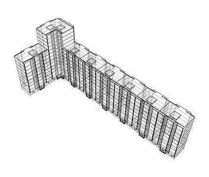 Wire-frame model of a multi-storey building Ilustración de archivo