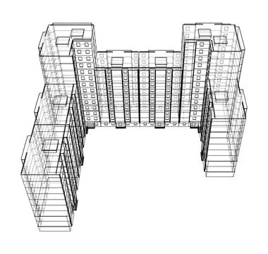 Wire-frame model of a multi-storey building Ilustración de archivo