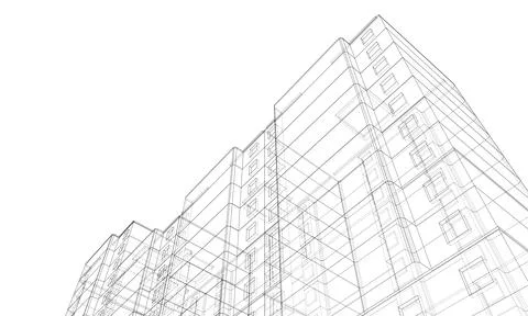 Wire-frame model of a multi-storey building Ilustración de archivo