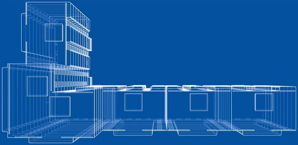 Wire-frame model of a multi-storey building Ilustración de archivo