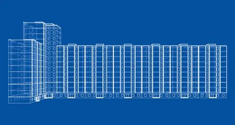 Wire-frame model of a multi-storey building Ilustración de archivo