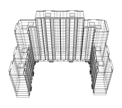 Wire-frame model of a multi-storey building Ilustración de archivo