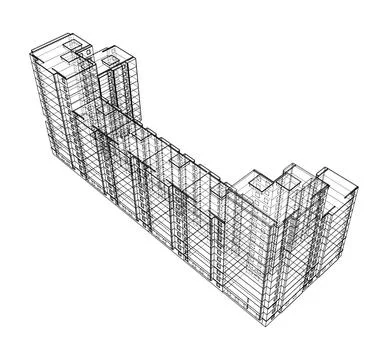 Wire-frame model of a multi-storey building Ilustración de archivo
