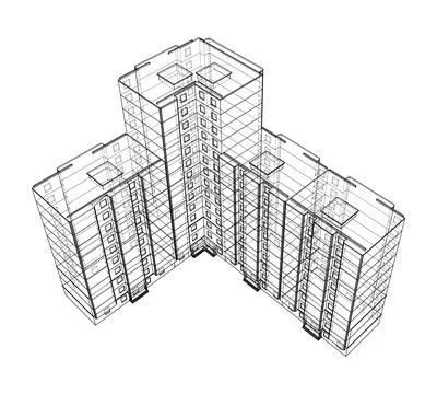 Wire-frame model of a multi-storey building Ilustración de archivo