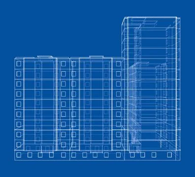 Wire-frame model of a multi-storey building Ilustración de archivo