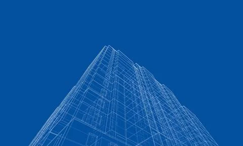 Wire-frame model of a multi-storey building Ilustración de archivo