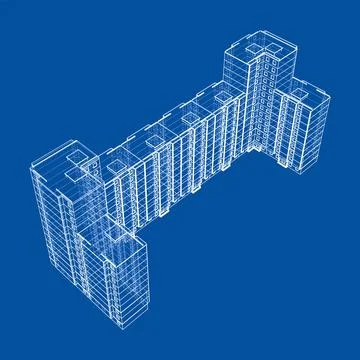 Wire-frame model of a multi-storey building Ilustración de archivo
