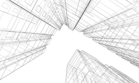 Wire-frame model of a multi-storey building Ilustración de archivo