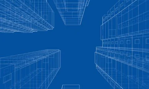 Wire-frame model of a multi-storey building Ilustración de archivo