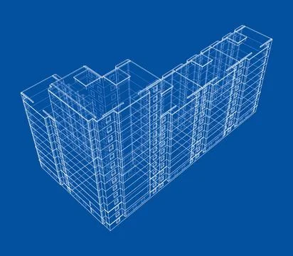 Wire-frame model of a multi-storey building Ilustración de archivo