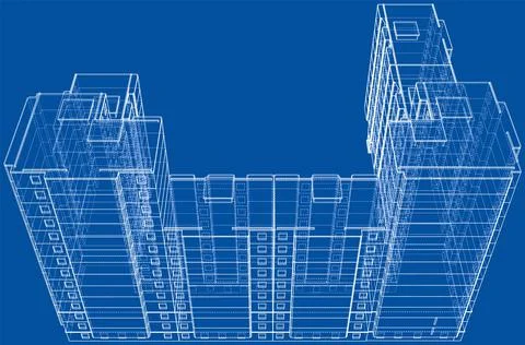 Wire-frame model of a multi-storey building Ilustración de archivo