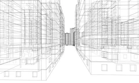 Wire-frame model of a multi-storey building Ilustración de archivo