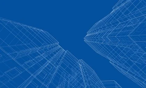 Wire-frame model of a multi-storey building Ilustración de archivo