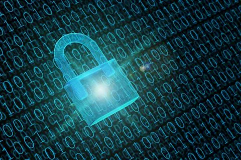 Wire-frame padlock on binary numbers background. Information security concept Stock Illustration