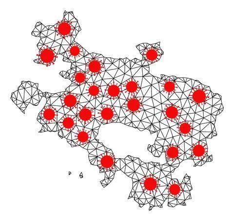 Wire Frame Polygonal Map of Alava Province with Red Virus Elements イラスト素材