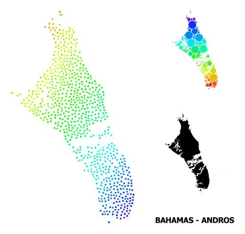 Wire Frame Polygonal Map of Bahamas - Andros Island with Red Stars Illustrazione stock