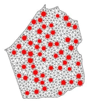 Wire Frame Polygonal Map of Dubai Emirate with Red Covid Elements Stock Illustration