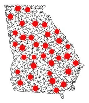 Wire Frame Polygonal Map of Georgia State with Red Coronavirus Elements イラスト素材