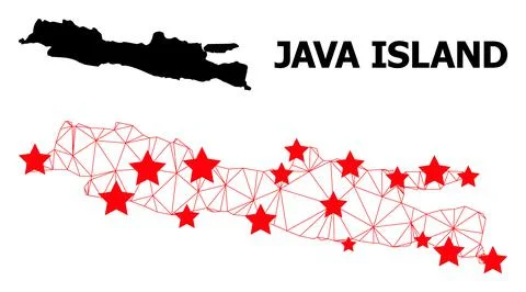 Wire Frame Polygonal Map of Java Island with Red Stars イラスト素材