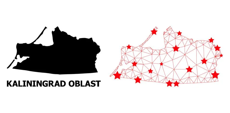 Wire Frame Polygonal Map of Kaliningrad Region with Red Stars Stock Illustration