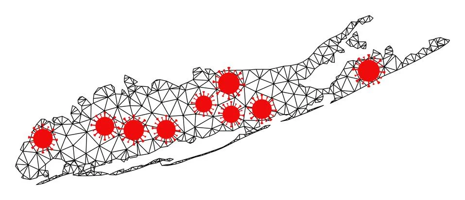 Wire Frame Polygonal Map of Long Island with Red Infection Elements Stock Illustration