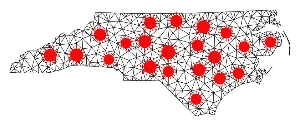 Wire Frame Polygonal Map of North Carolina State with Red Infection Elements イラスト素材