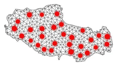 Wire Frame Polygonal Map of Tibet with Red Infection Elements イラスト素材