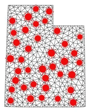 Wire Frame Polygonal Map of Utah State with Red Covid Elements イラスト素材