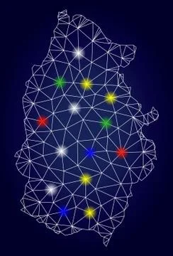 Wire Frame Polygonal Vector Lugo Province Map with Colored Glowing Spots Stock Illustration