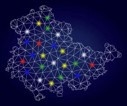 Wire Frame Polygonal Vector Thuringia Land Map with Colorful Light Spots Illustrazione stock