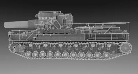 Wire Frame - Profil of German Mortar Karl with straight barrel Stock Illustration