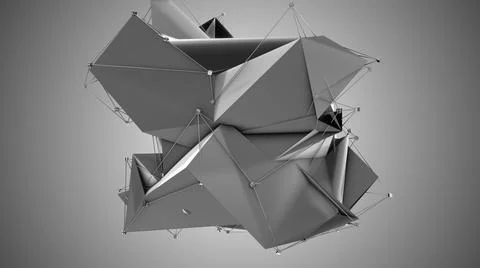 Wire frame shapes deforming conceptual big data AI processing - 3D render イラスト素材