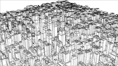 Wire-frame Twisted City, Blueprint Style Stock Illustration