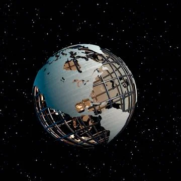 Wire Globe in Starry Sky North America Stock Illustration