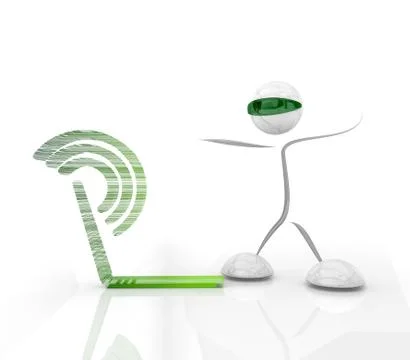 Wire less lan netbook symbol with 3d character Stock Illustration