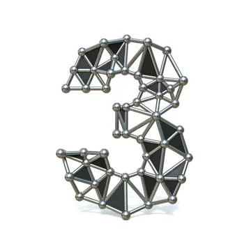 Wire low poly black metal Number 3 THREE 3D Wire low poly black metal Numb... Stock Photos