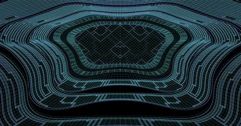 Wire low poly frame of a futuristic corridor or tunnel, consisting of lines a Stock Illustration