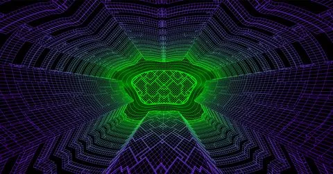 Wire low poly frame of a futuristic corridor or tunnel, consisting of lines.. Stock Illustration