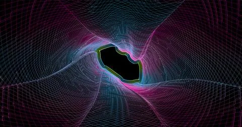 Wire low poly frame of a futuristic corridor or tunnel, consisting of lines a Stock Illustration